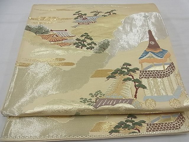 平和屋野田店■六通柄袋帯　山鉾風景文　金銀糸　逸品　n-ea0482_画像1