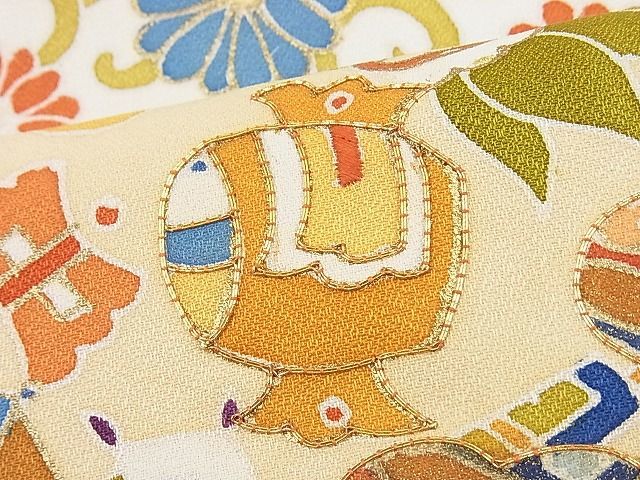 平和屋野田店■訪問着　駒刺繍　扇面吉祥花唐草文　金彩　逸品　n-pk4382_画像5