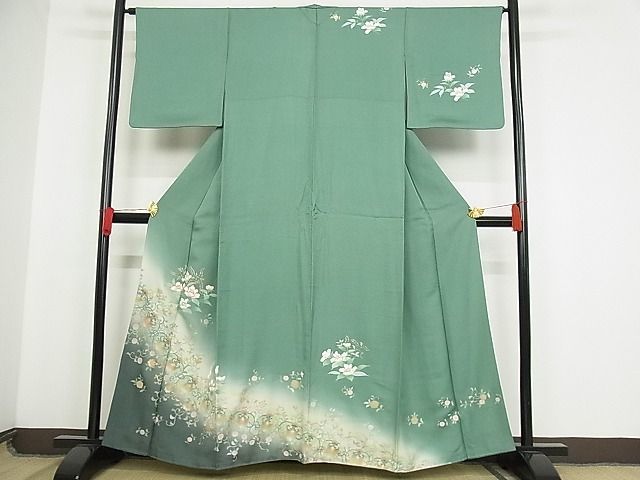 平和屋-こころ店■訪問着　駒刺繍　花唐草　暈し染め　金彩　着丈159cm　裄丈65cm　正絹　逸品　1B-np954_画像1