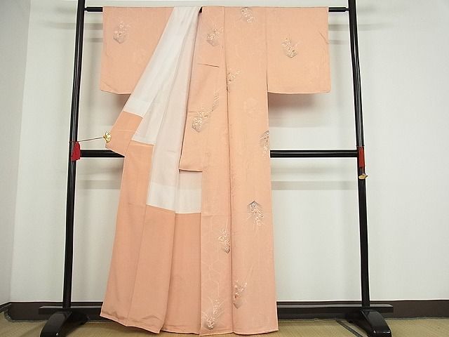 平和屋-こころ店■上質な小紋　地紋起こし　亀甲花文　着丈161.5cm　裄丈62cm　正絹　逸品　1B-np962_画像2