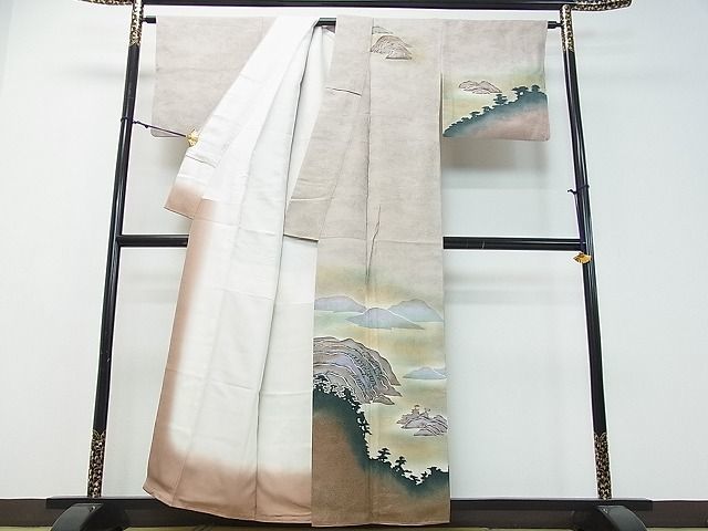 平和屋2■訪問着　作家物　重ね山風景文　暈し染め　逸品　ox4368_画像2