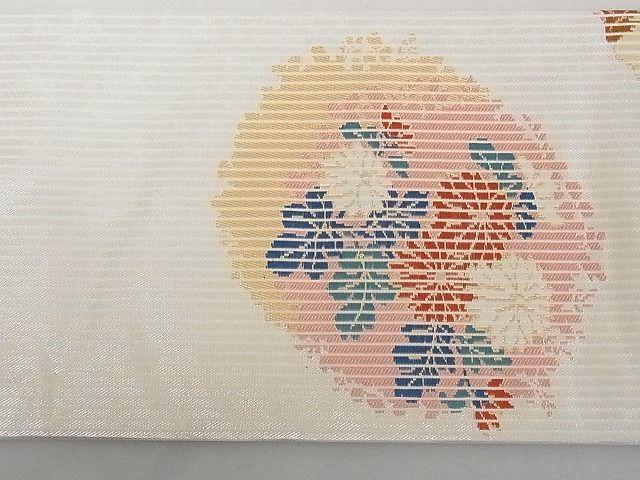 平和屋-こころ店■九寸名古屋帯　草花文　金糸　引箔　正絹　逸品　A-gk757_画像4