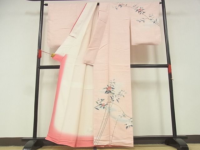 平和屋-こころ店■訪問着　友禅　作家物　紬地　枝花文　着丈159cm　裄丈66cm　正絹　逸品　B-zg7728_画像2