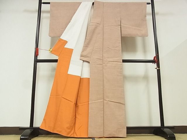 平和屋-こころ店■上質な紬　色無地　ときがら茶色　着丈160.5cm　裄丈62cm　正絹　逸品　B-zg7752_画像3