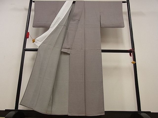 平和屋-こころ店■上質な小紋　単衣　格子　着丈156.5cm　裄丈62.5cm　正絹　逸品　mop1610_画像3