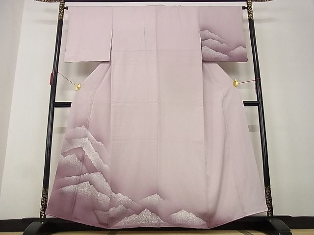 平和屋-こころ店■訪問着　重ね山文　暈し染め　着丈159.5cm　裄丈64.5cm　正絹　逸品　A-ja5131_画像1