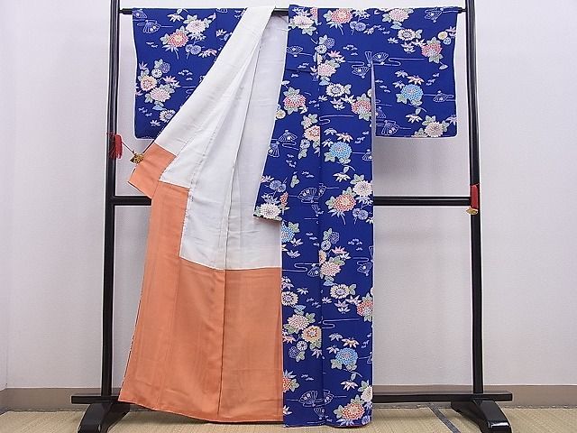 平和屋野田店■上質な小紋　型染め　扇面草花文　逸品　未使用　n-qt0550_画像3