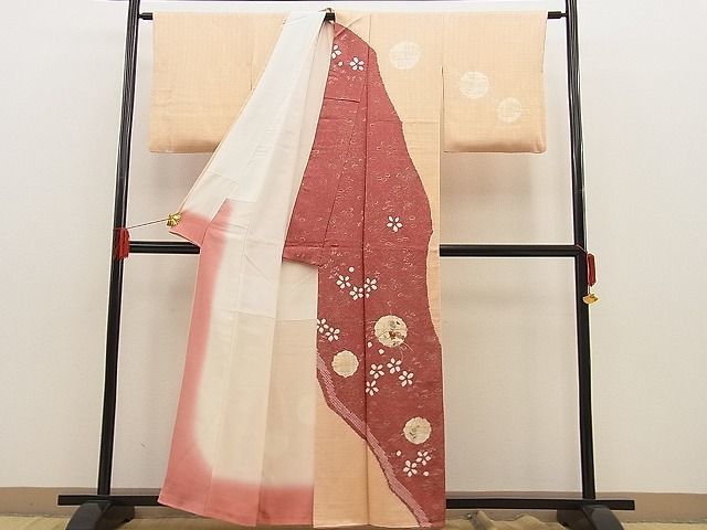 平和屋野田店■訪問着　絞り　刺繍　草花丸文　金糸　逸品　n-ne2984_画像3