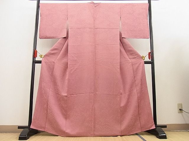 平和屋野田店■友禅作家の巨匠　浅井青仁　色無地　草花地紋　桃色　逸品　n-ip2173_画像2