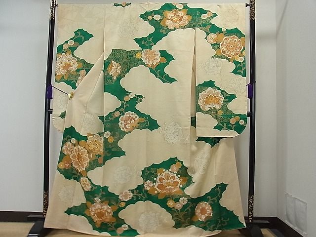 平和屋1■豪華振袖　駒刺繍　更紗花唐草文　金彩　逸品　1yc1971_画像1