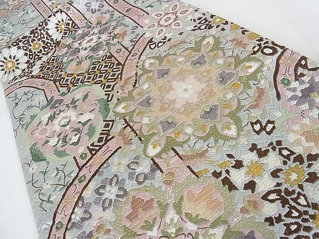 平和屋2■極上　全通柄袋帯　絽刺し　総刺繍　区限刺繍　正倉院花唐草文　金銀糸　逸品　eee6267_画像5