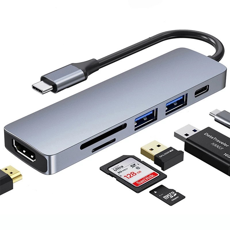 USB C ハブ アダプタ 6-in-1 Type c ４K 解像度 HDMIポート+USB 3.0ポート+USB 2.0*2 高速データ転送+SD/TFカードスロット MacBook Pro Air_画像1