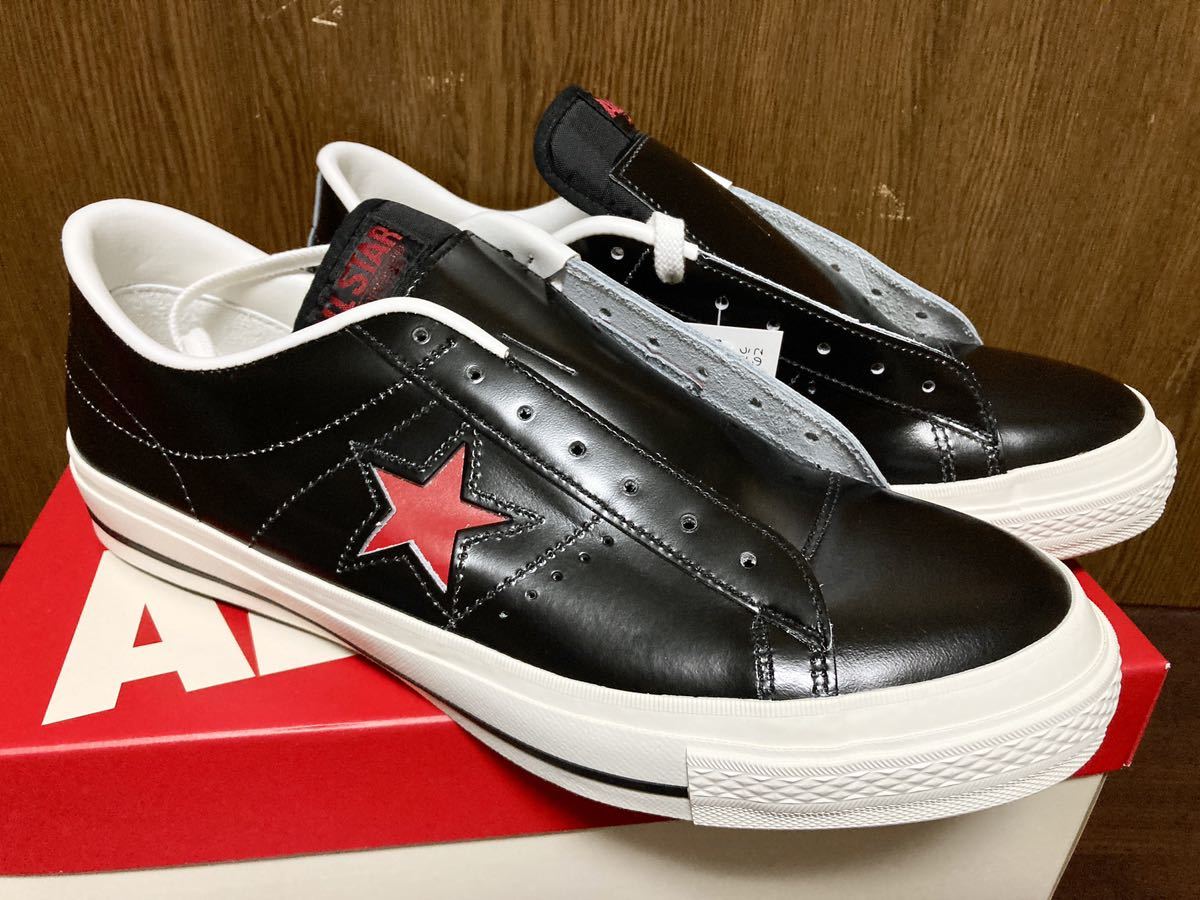 23年製 CONVERSE ONESTAR J コンバース ワンスター MADE IN JAPAN 日本製 国産 レザー LEATHER ブラック レッド 黒×赤 US10.5_画像2