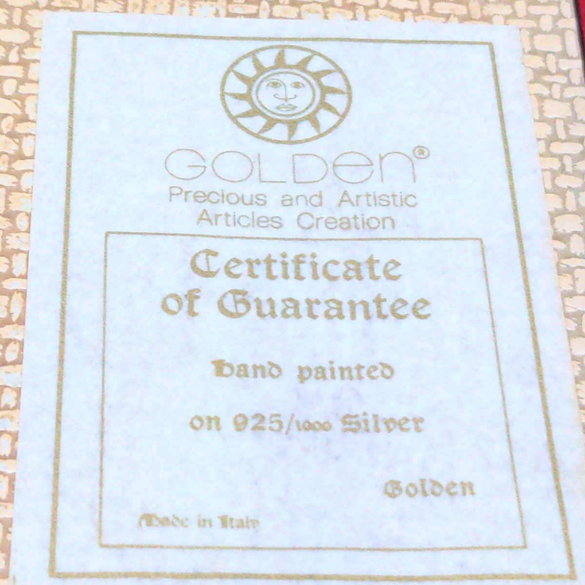 イタリア製 額絵 GOLDEN Precious and Artistic Articles Creation Certificate of Guaranteeband paintedon 925/1000 Silver シルバー925_画像9