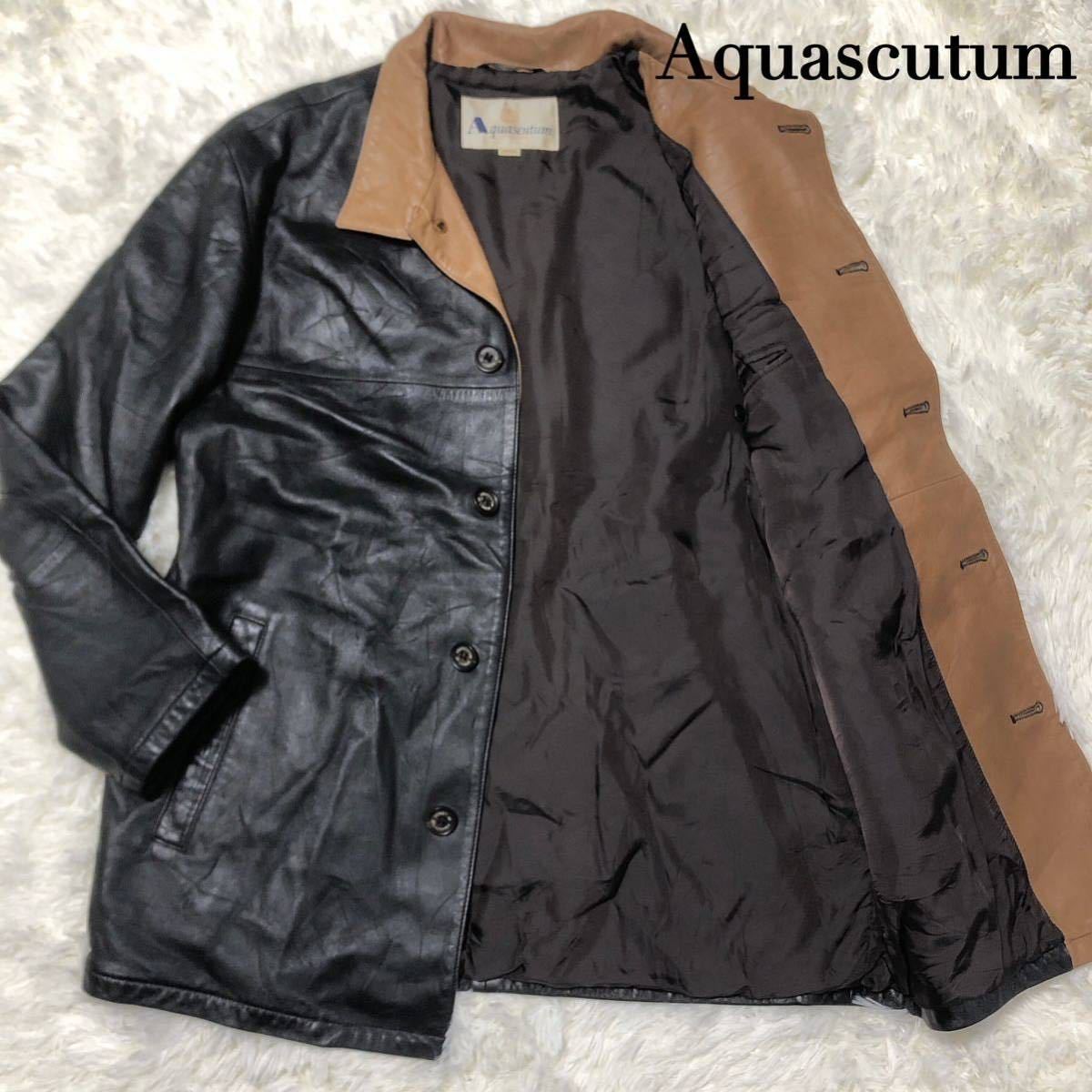 極美品 入手困難品 Aquascutum アクアスキュータム レザーコート ジャケット ラムレザー 羊革 メンズ レディース ミドル丈_画像1