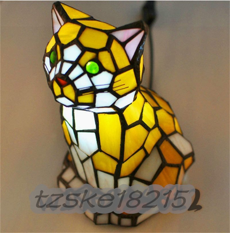 工芸品可愛い 動物型 テーブルライト ステンドグラスランプ 猫 1灯 ティファニー調 卓上照明 ミニランプ間接照明 スタンド