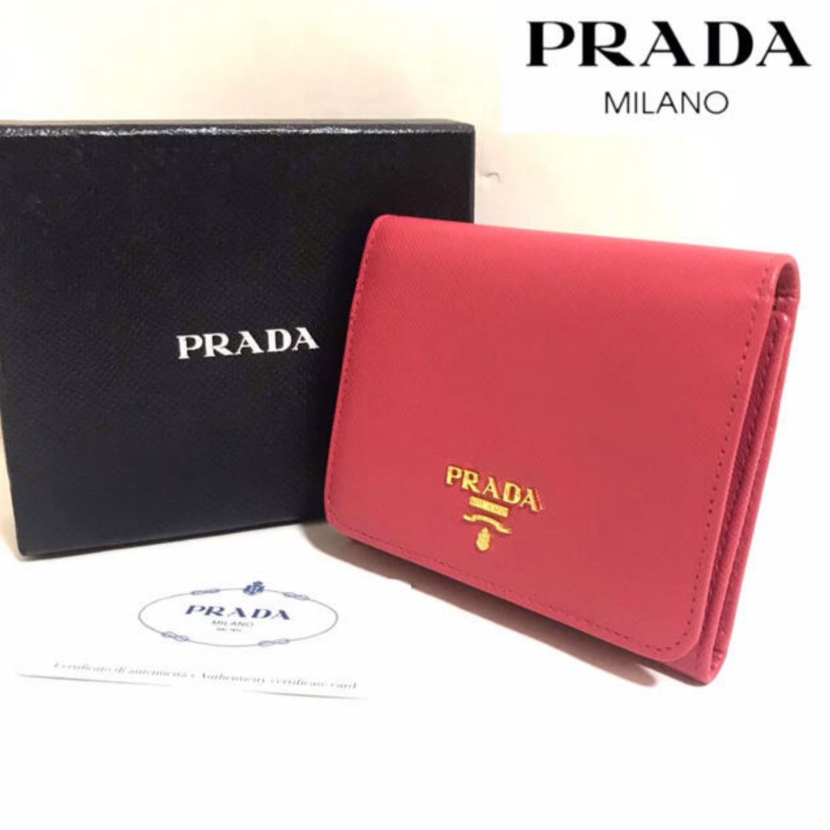 新品未使用】PRADA プラダ サフィアーノ 三つ折り財布 ピンク 箱 