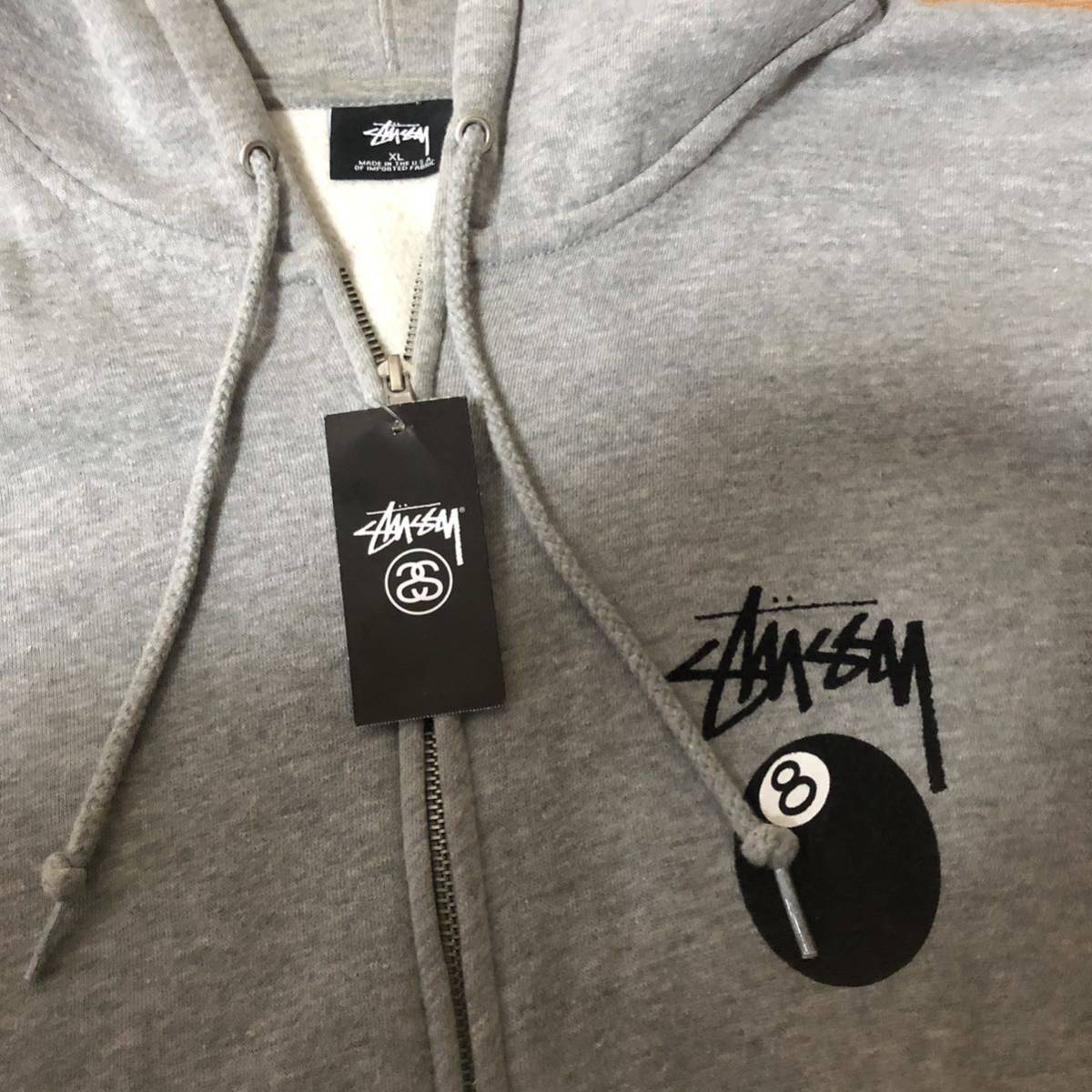 stussy ステューシー　ストリートsk8 8ball 8ボール　zip upパーカー　裏起毛　グレー　サイズXL 新品タグ付き_画像5