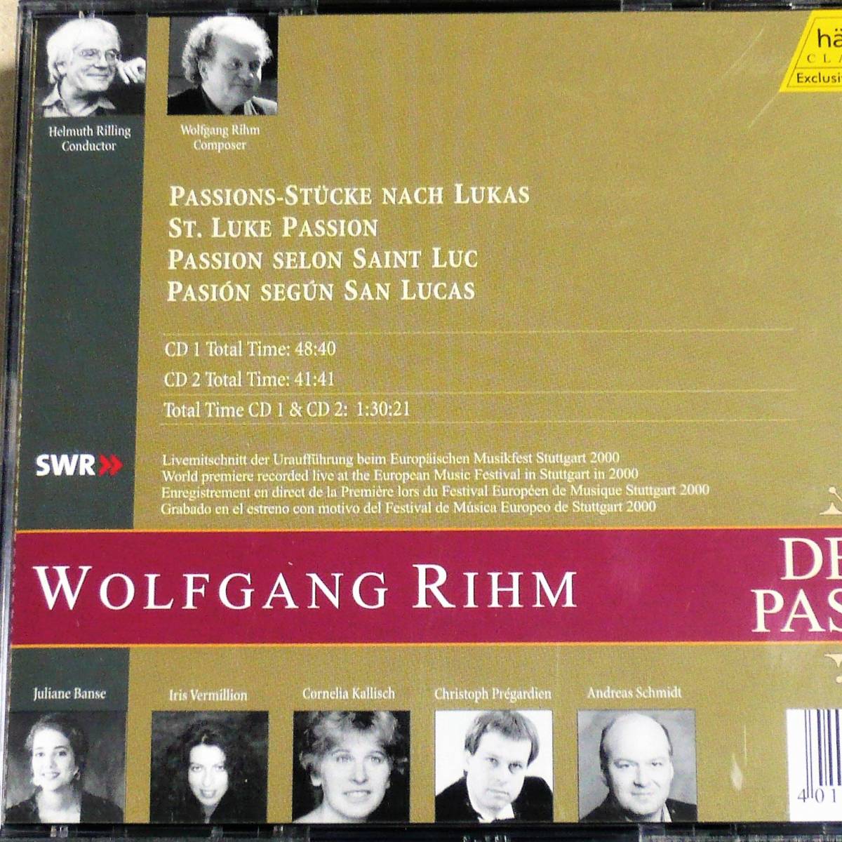 輸入2CD◎「リーム：ルカ受難曲」現代作曲家による受難曲 ヘルムート・リリング指揮 2000年録音_画像4