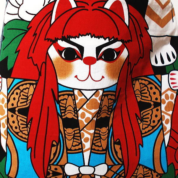 和柄丸みショルダーバッグ 猫歌舞伎 連獅子 まねき猫 ななめ掛けバッグ メンズ レディース 帆布 にゃんこの画像5