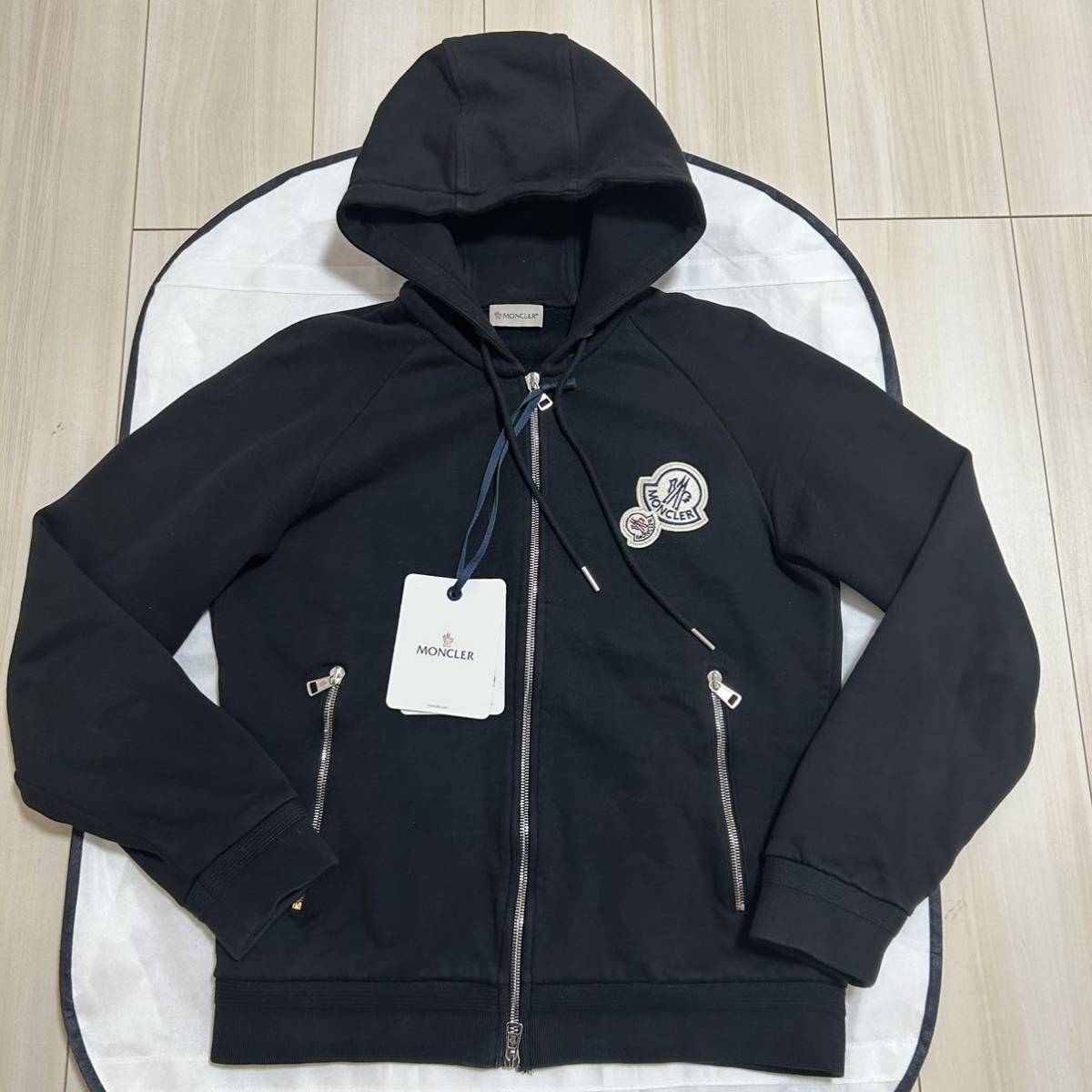 【最安値】MONCLER モンクレール ダブルワッペンスウェットパーカー ジップアップ　黒 S