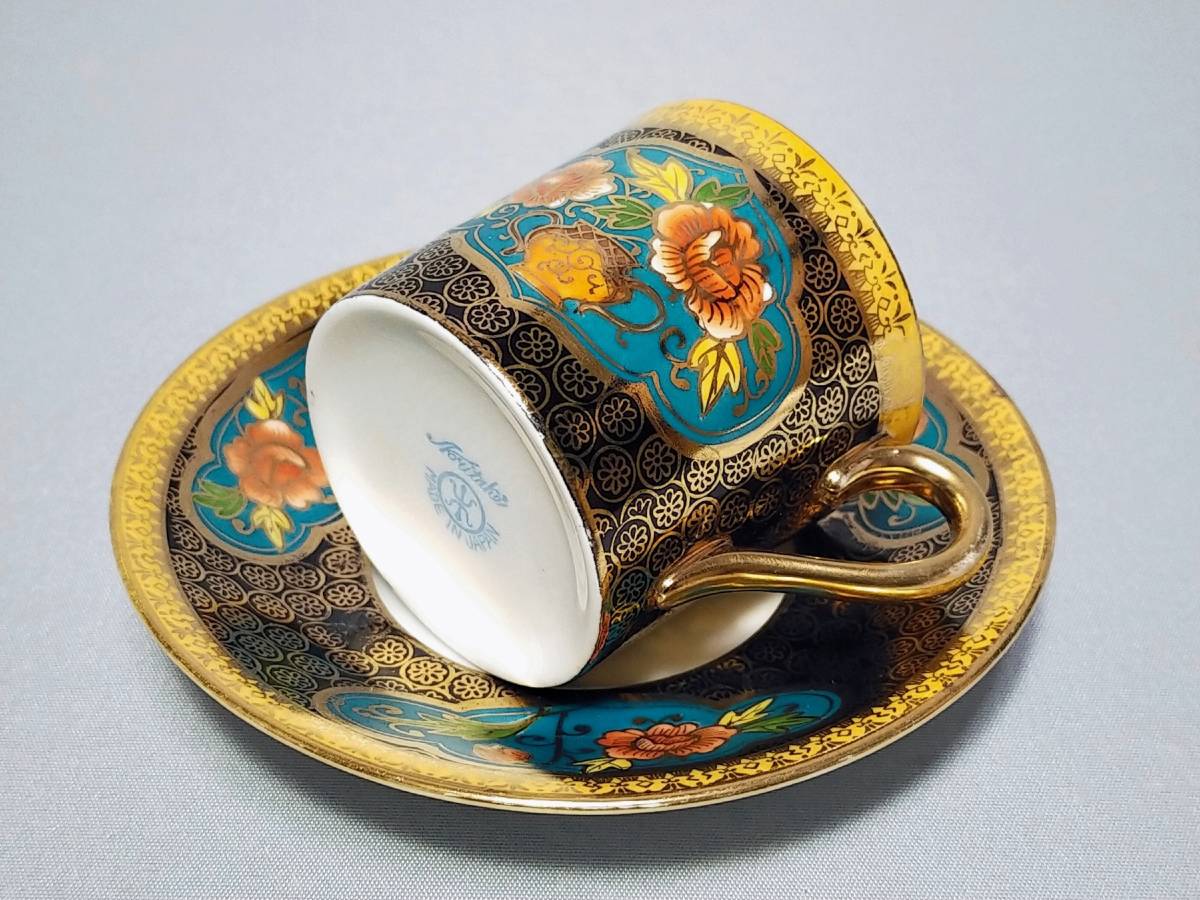 FK31 cup & saucer Old Noritake maru ki seal small cup gold paint floral print antique 
