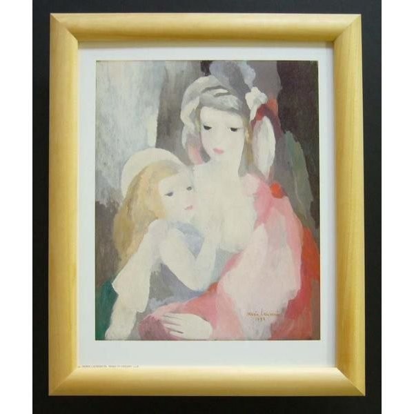 額縁付きヨーロッパ製絵画 サイズ八ッ切 ローランサン「母と子」_画像1