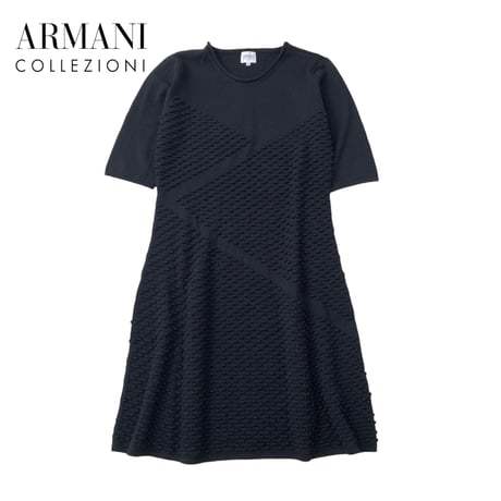 NC255さ@ ARMANI COLLEZIONI Aランク 美品 ニット ワンピース サイズ42/L ブラック 黒_画像1