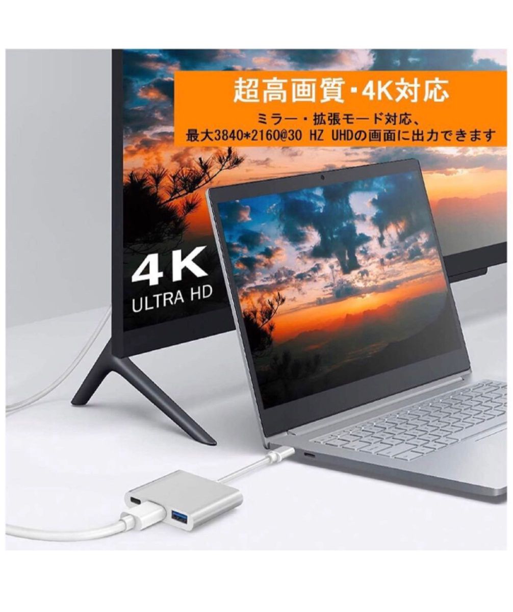 USB-C HDMI変換アダプター 3-in-1 高速４K 高解像度