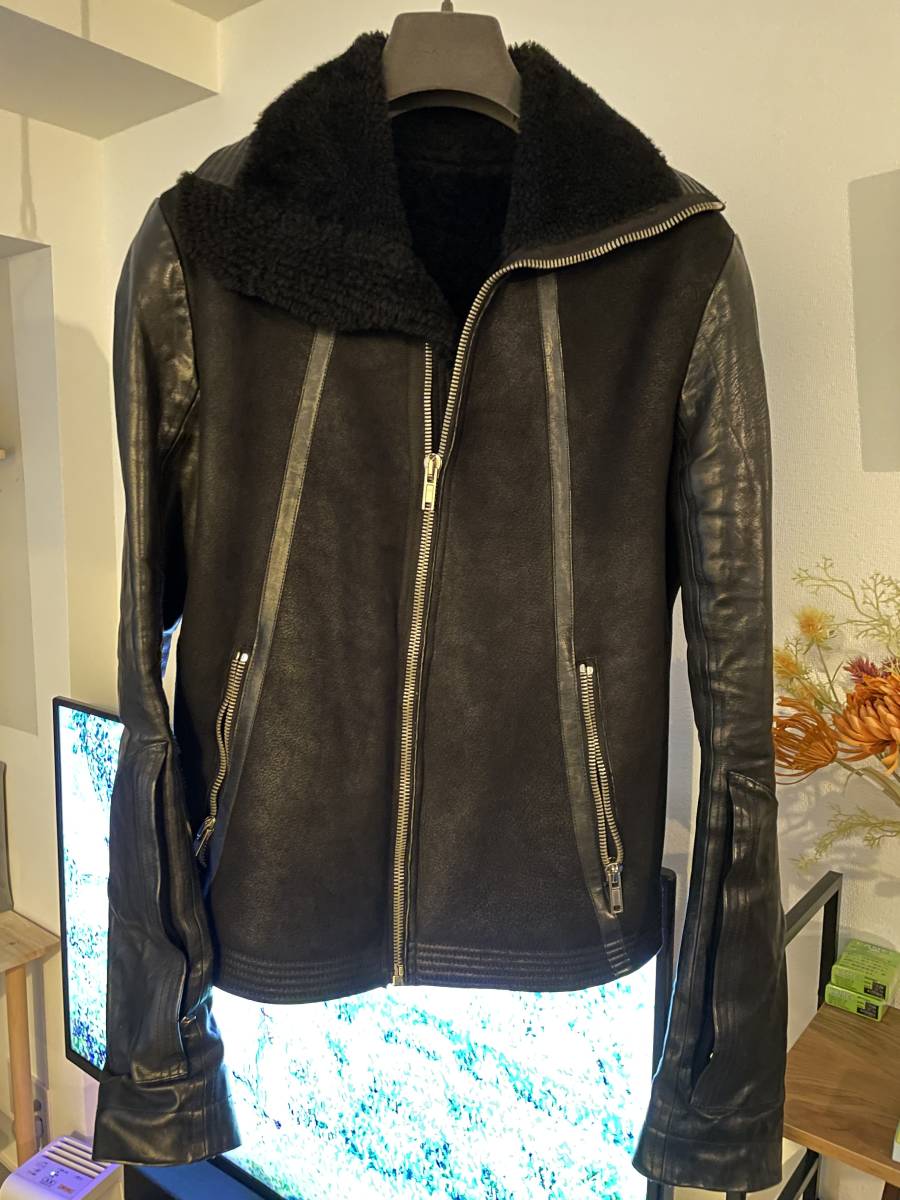 Rick Owens/リック オウエンス ハイネック ムートン ライダースジャケット RU9782 46サイズ_画像1