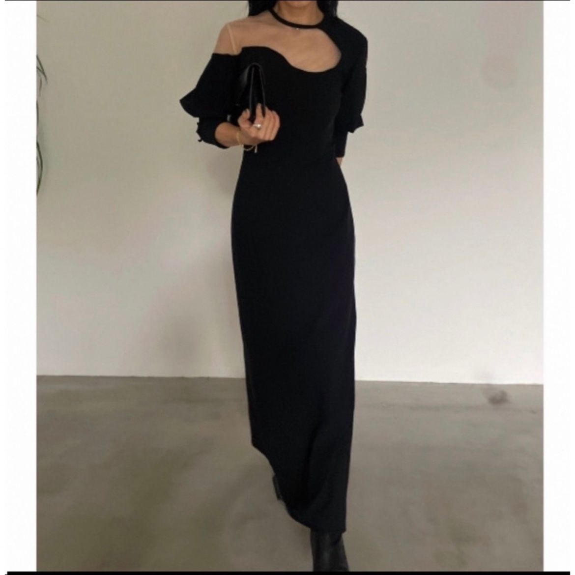 【AMERI】LAKE CURVE TRICOT RIB DRESS