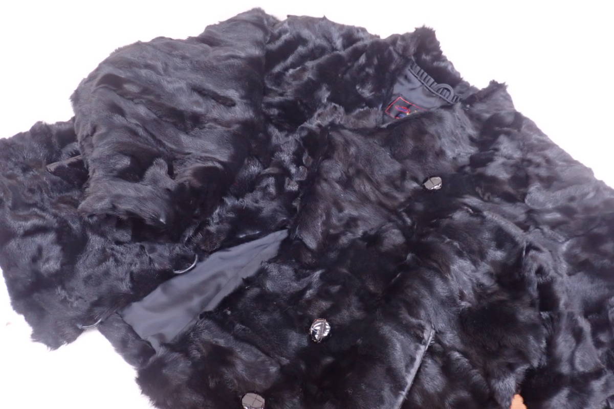 Jolie Elle ジョリーエル デザインミンク 高級毛皮コート 裾絞り ブラック Fサイズ 着丈56cm レディースコート ジャケット P12061_画像8