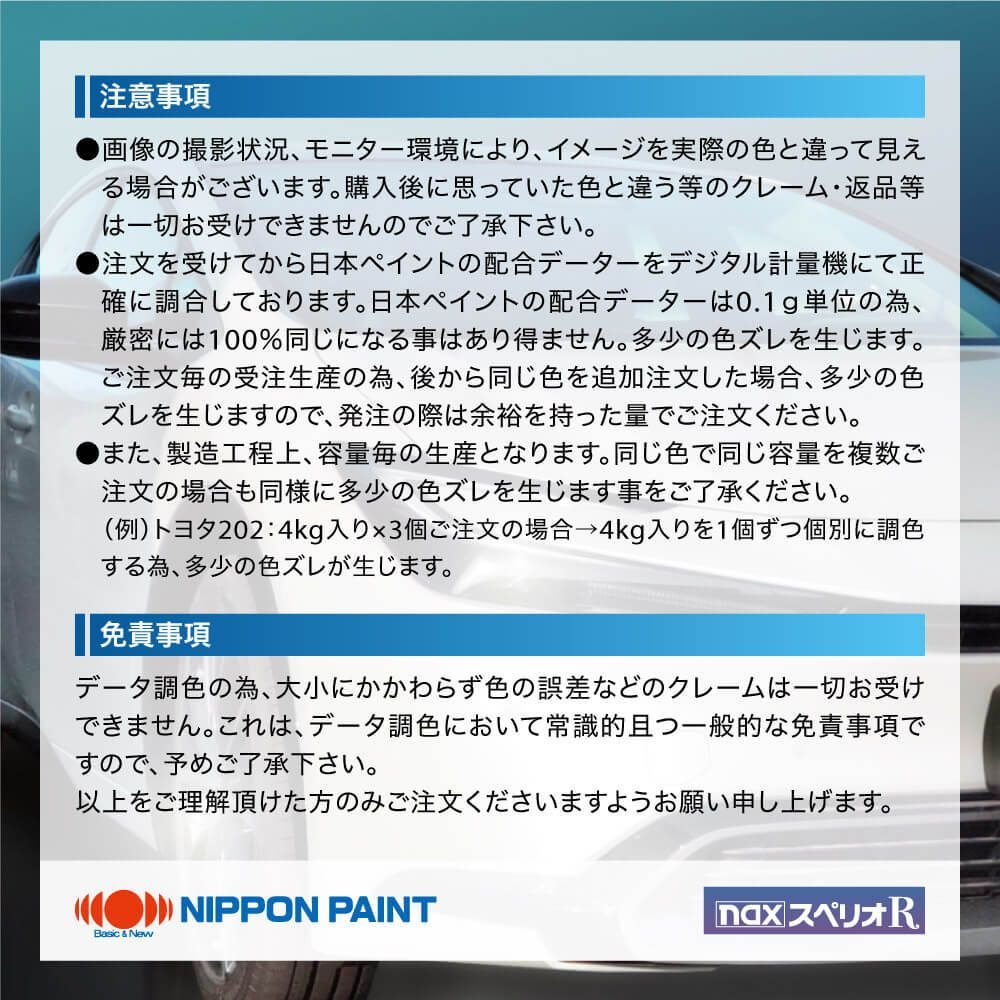日本ペイント nax スペリオR 調色 ホンダ YR-536P ニューイモラオレンジＰ カラーベース・パールベース4kg（原液）セット（3コート）Z26_画像7