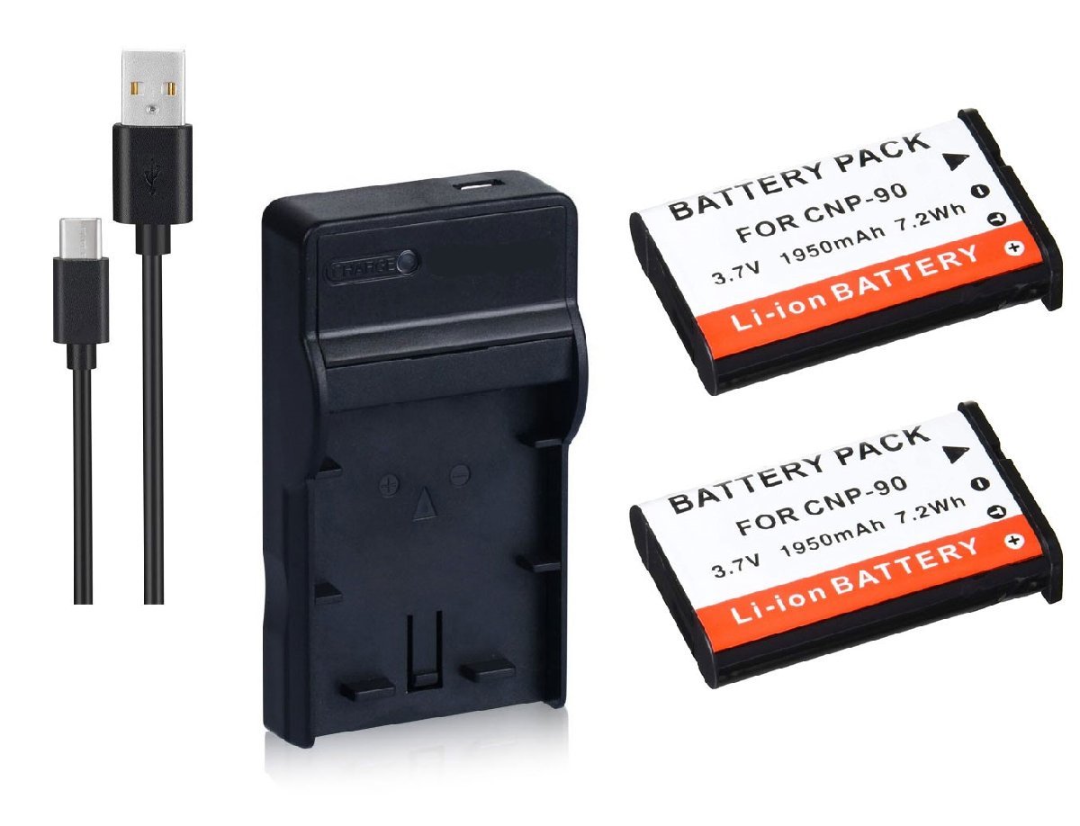 USB charger . battery 2 piece set DC94.CASIO NP-90 interchangeable 