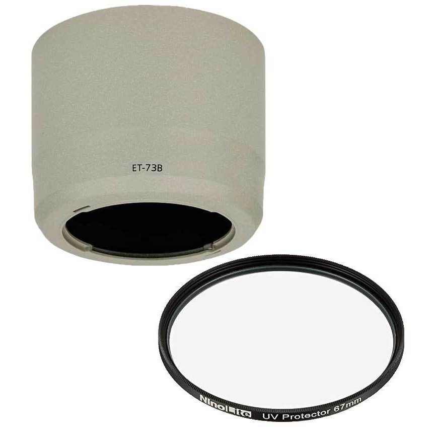 2点セット ET-73B 互換 EF70-300mm F4-5.6L IS USM 対応レンズフード と UVフィルター 67mm フィルター レンズキャップ逆装着可能！_画像1
