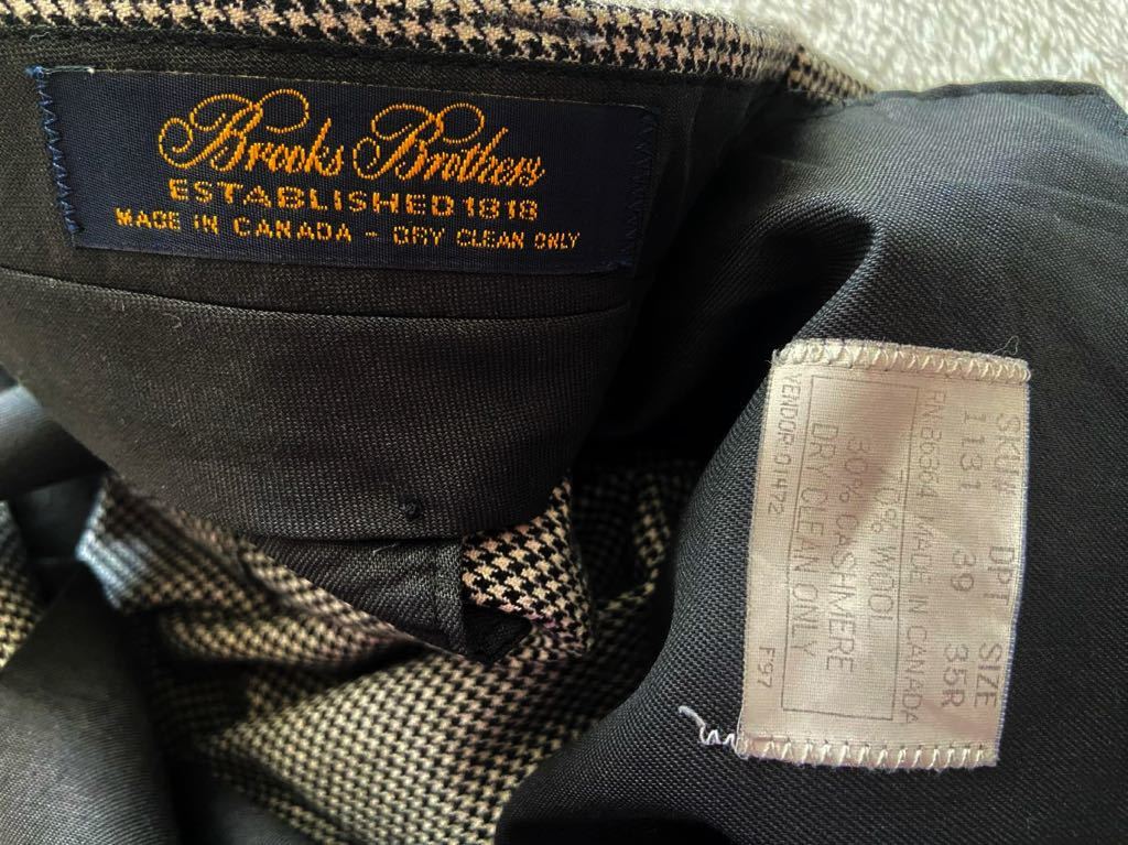 美品 秋冬 Brooks Brothers size35R カナダ製 カシミヤ混 スラックス ツータック 千鳥格子 黒白 カシミア混 ブルックスブラザーズ メンズ_画像4