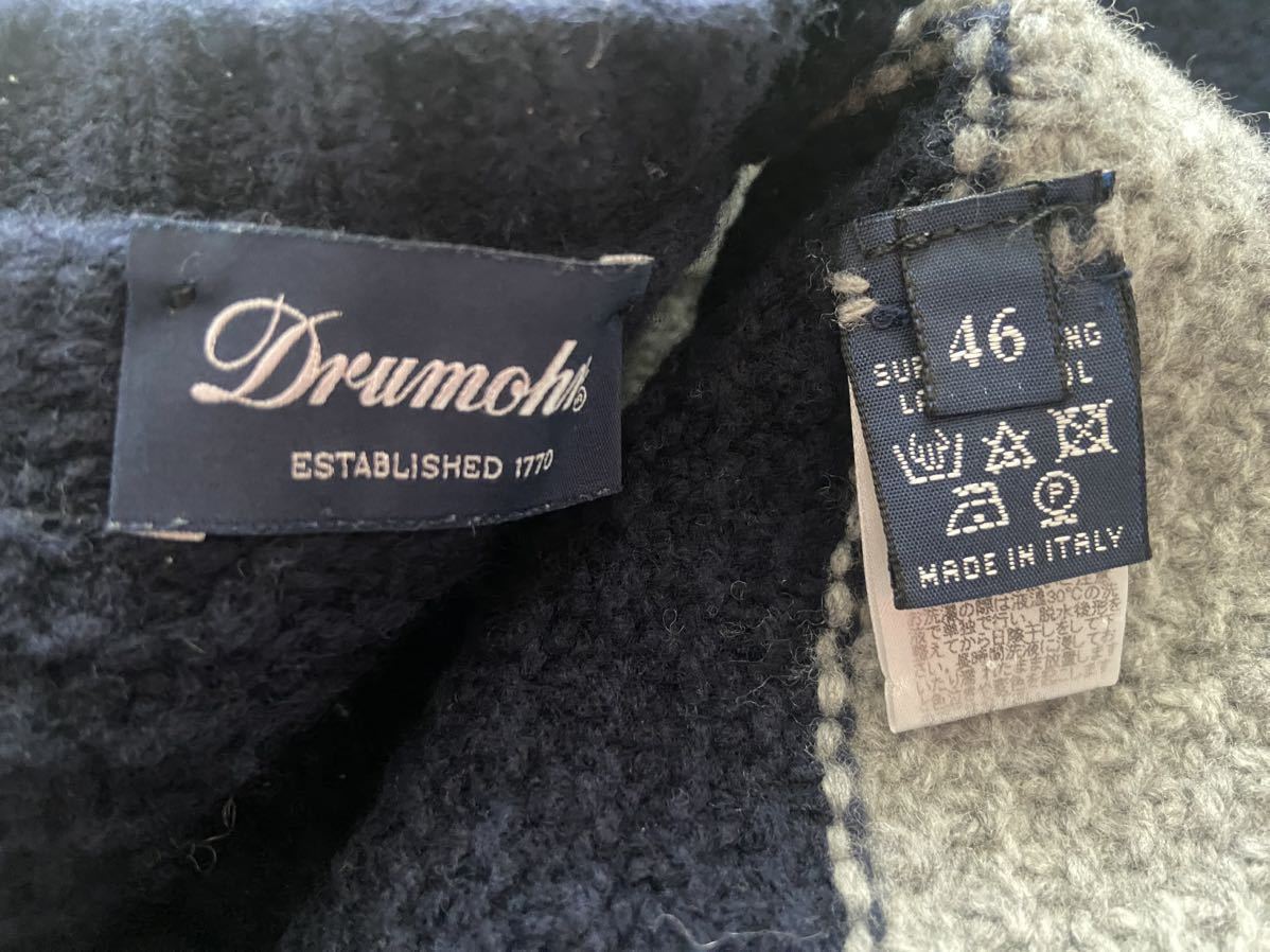 Drumohr size46 Italy made wool sweater Alain braided border navy gray men's dollar moa 