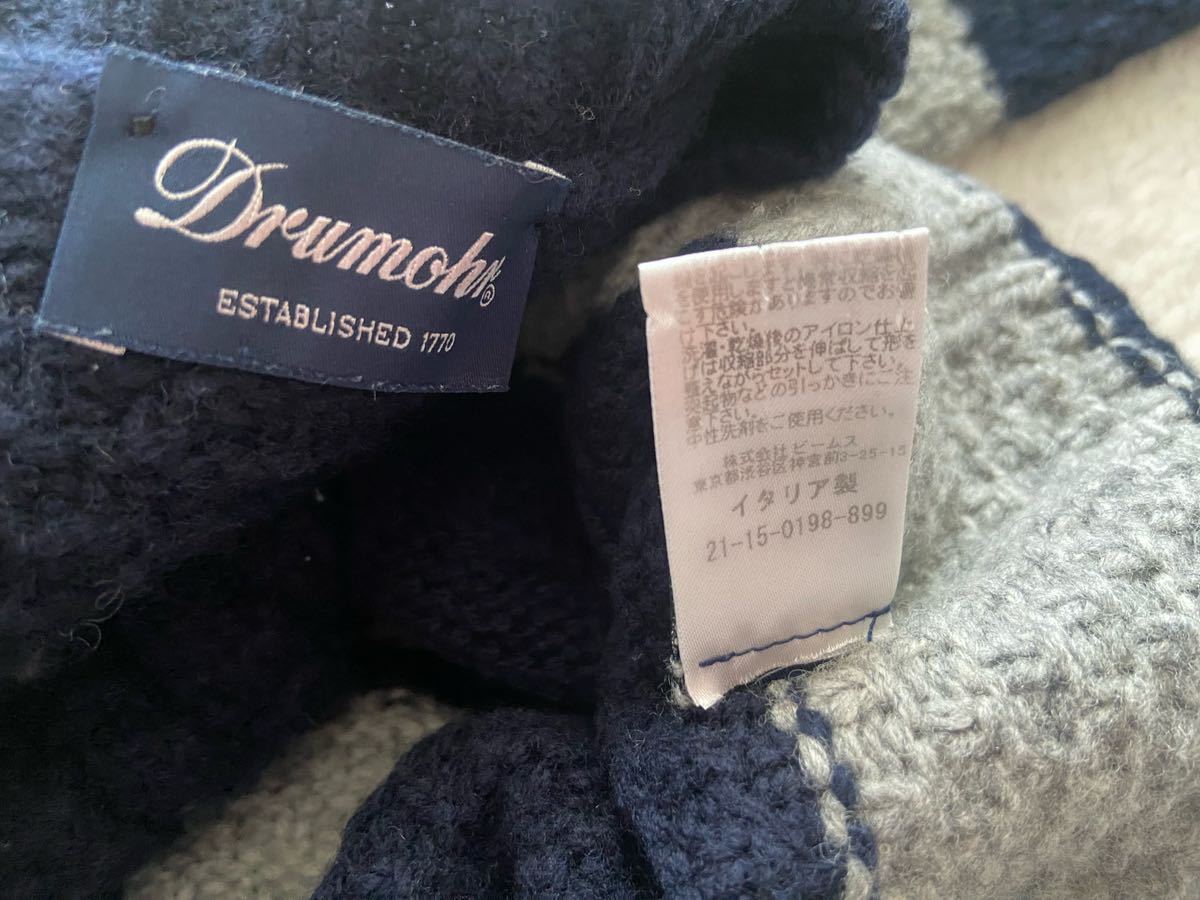 Drumohr size46 Italy made wool sweater Alain braided border navy gray men's dollar moa 