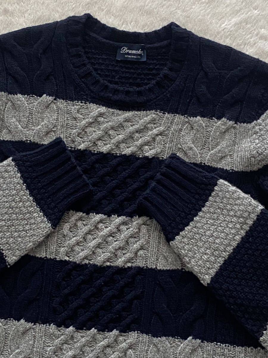 Drumohr size46 Italy made wool sweater Alain braided border navy gray men's dollar moa 