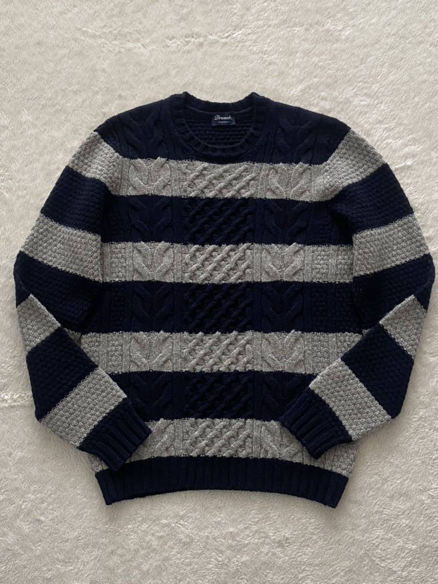 Drumohr size46 Italy made wool sweater Alain braided border navy gray men's dollar moa 