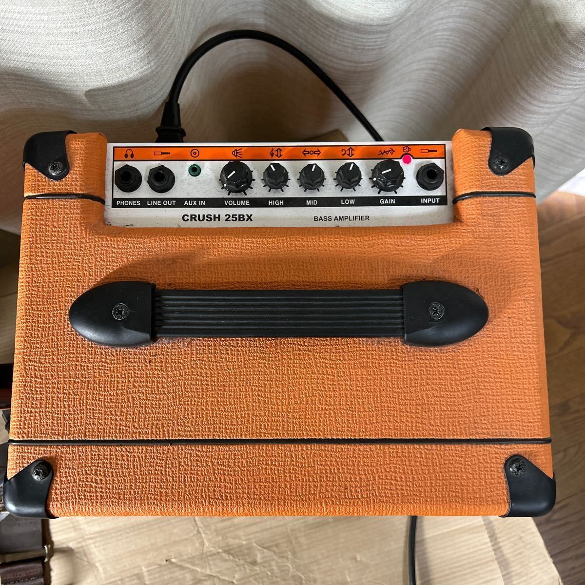 通電 ジャンク FENDER フェンダー アンプセット ORANGE CRUSH 25BX JAZZ BASS ELECTRIC TRADE MARK contour body エレキベース ケース付き_画像4