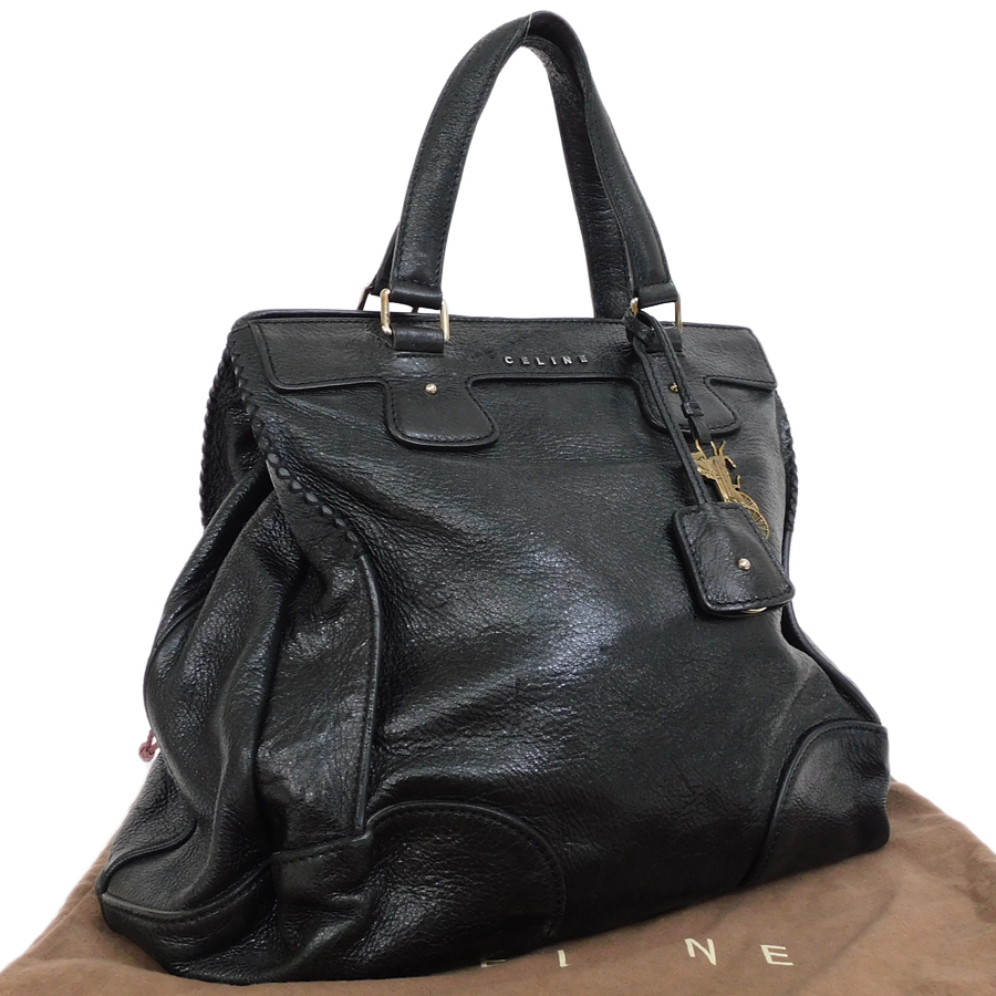 1円 ■ 美品 セリーヌ トートバッグ レザー ブラック系 レディース メンズ 通勤 通学 お買い物 CELINE ■K.Cse.eC-11_画像1