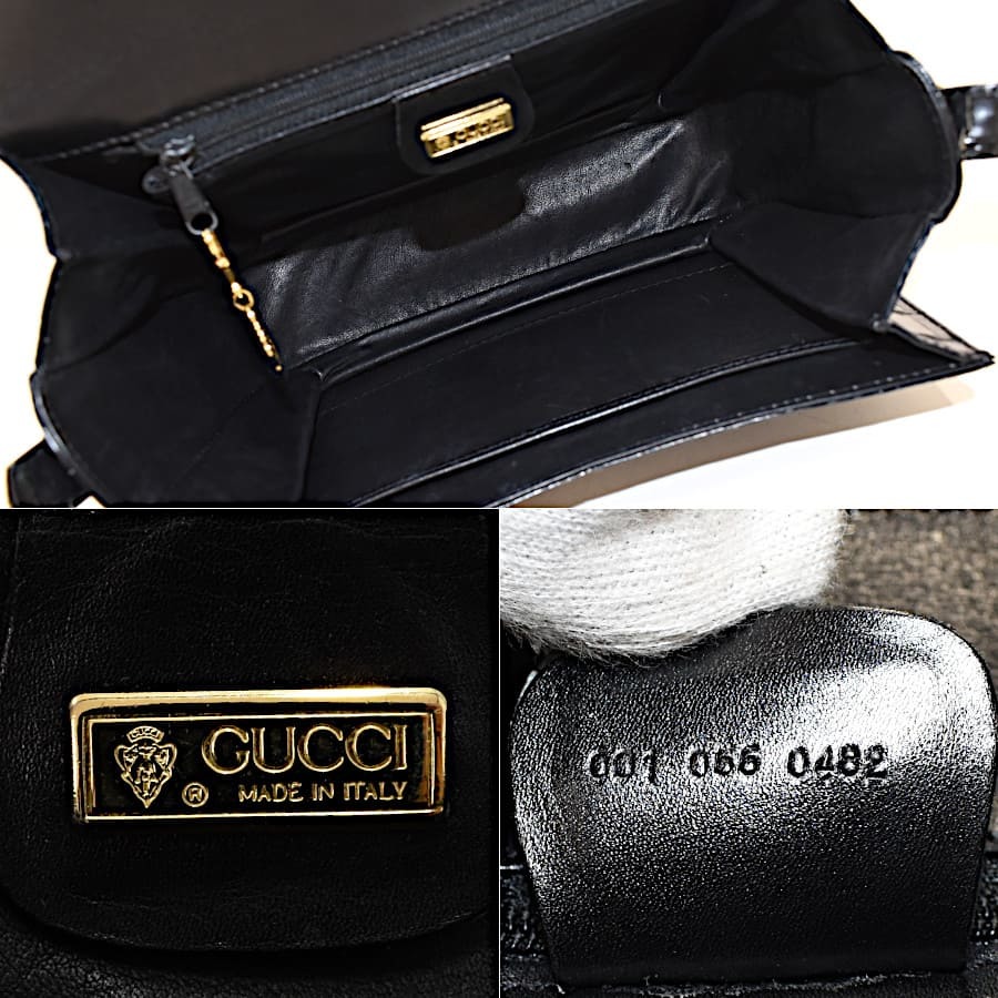 1円 ◎極美品 GUCCI グッチ 2way ハンドバッグ ショルダー 肩掛け クロコダイル レザー ブラック オールドグッチ◎K.Cirl.tI-27_画像8