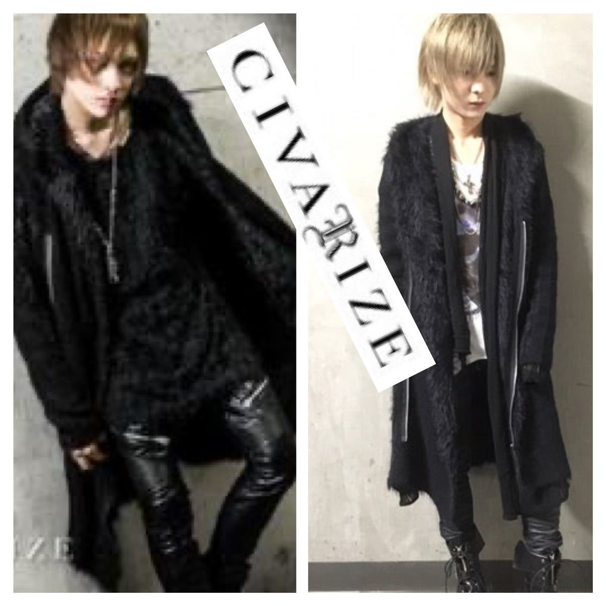 良品■CIVARIZE■シャギーニット ロング ライダース コート ジャケット 46 M 黒 ブラック フード パーカー シヴァーライズ 定価16280円_画像1