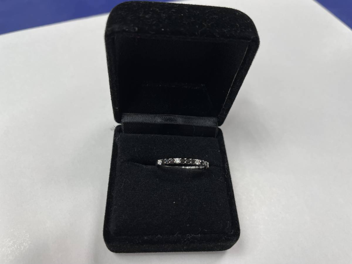 WG指輪 0.27ct ダイヤ透明５粒と黒ダイヤ12粒 ダイヤモンドのコンビ 台K10WG 指輪サイズ10号 D-45_画像6