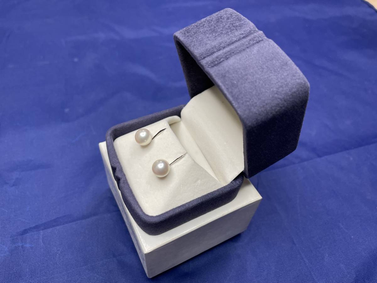 ［K14WG真珠イヤリング］上品 重量約2.9g 径約8.2mm パール pearl earring jewelry 14金 K14 D-25