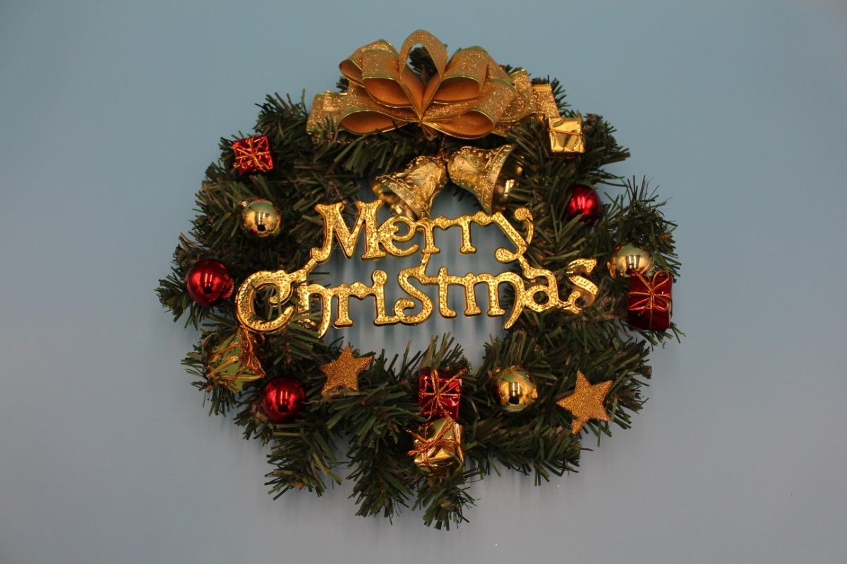 クリスマス リース2 ドア 扉飾り 30cm オーナメント 花 ジングルベル サンタクロース Xmas 松葉 赤いリボン