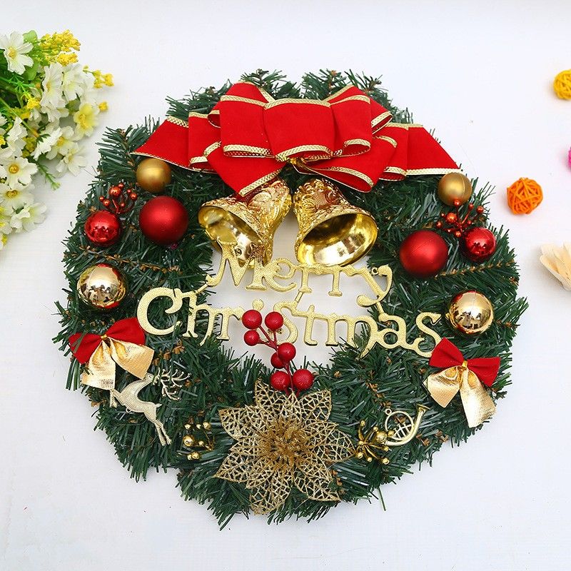 クリスマス リース1 ドア 扉飾り 30cm オーナメント 花 ジングルベル サンタクロース Xmas 松葉 赤いリボン