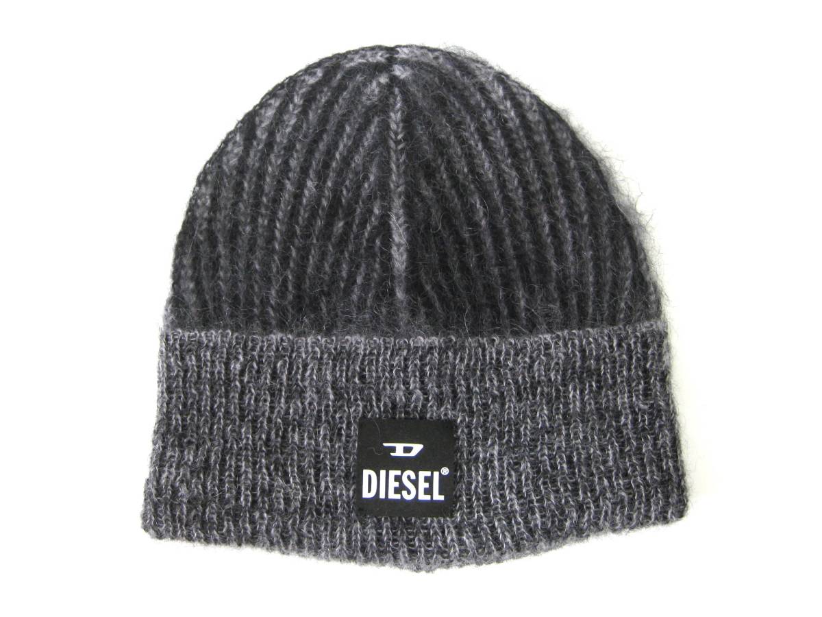 新品 直輸入 DIESEL ディーゼル ユニセックス モヘア混 ワンポイントロゴ ふわふわ ニットキャップ ブラック K-EDRO イタリア製_画像1