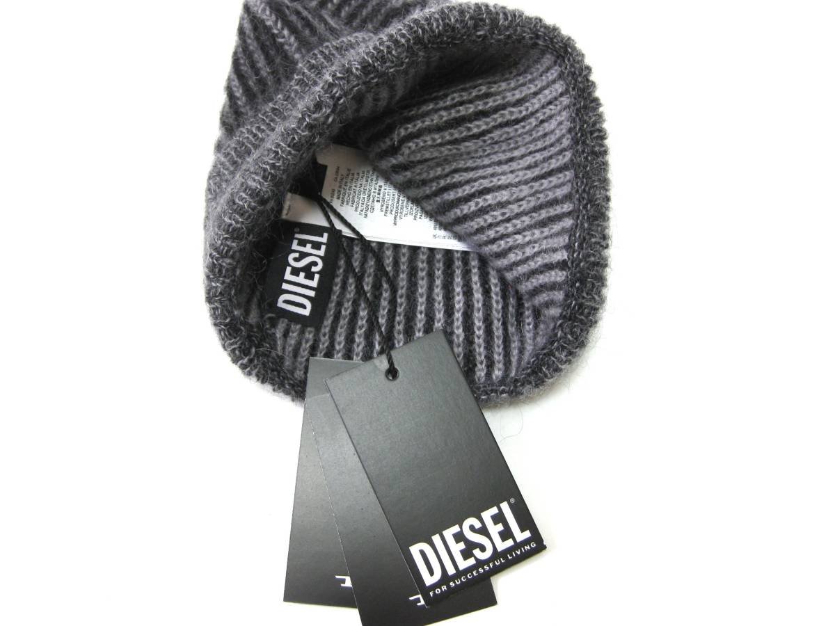 新品 直輸入 DIESEL ディーゼル ユニセックス モヘア混 ワンポイントロゴ ふわふわ ニットキャップ ブラック K-EDRO イタリア製_画像3